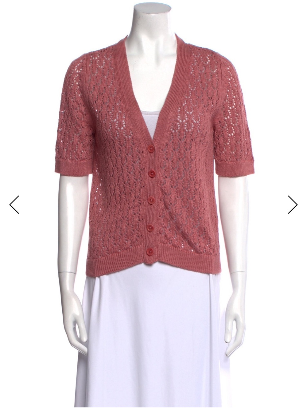 Reformation Blush Pink Linen Button-Front V-Neck Cardigan